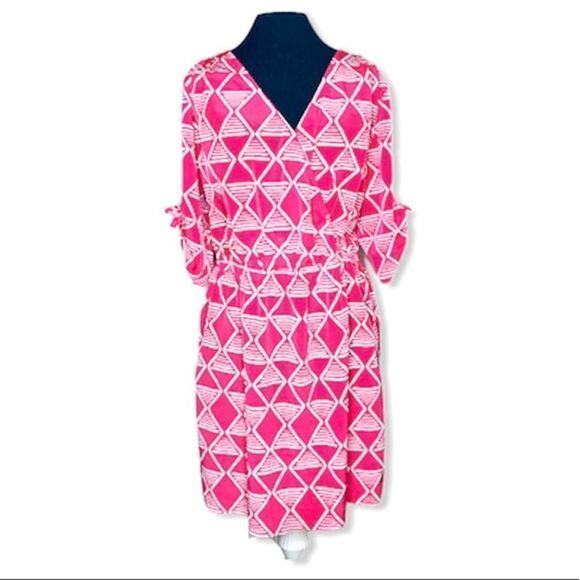 Old Navy Dresses & Skirts - 𝅺old Navy Deep Coral Patterned Faux Wrap Dress